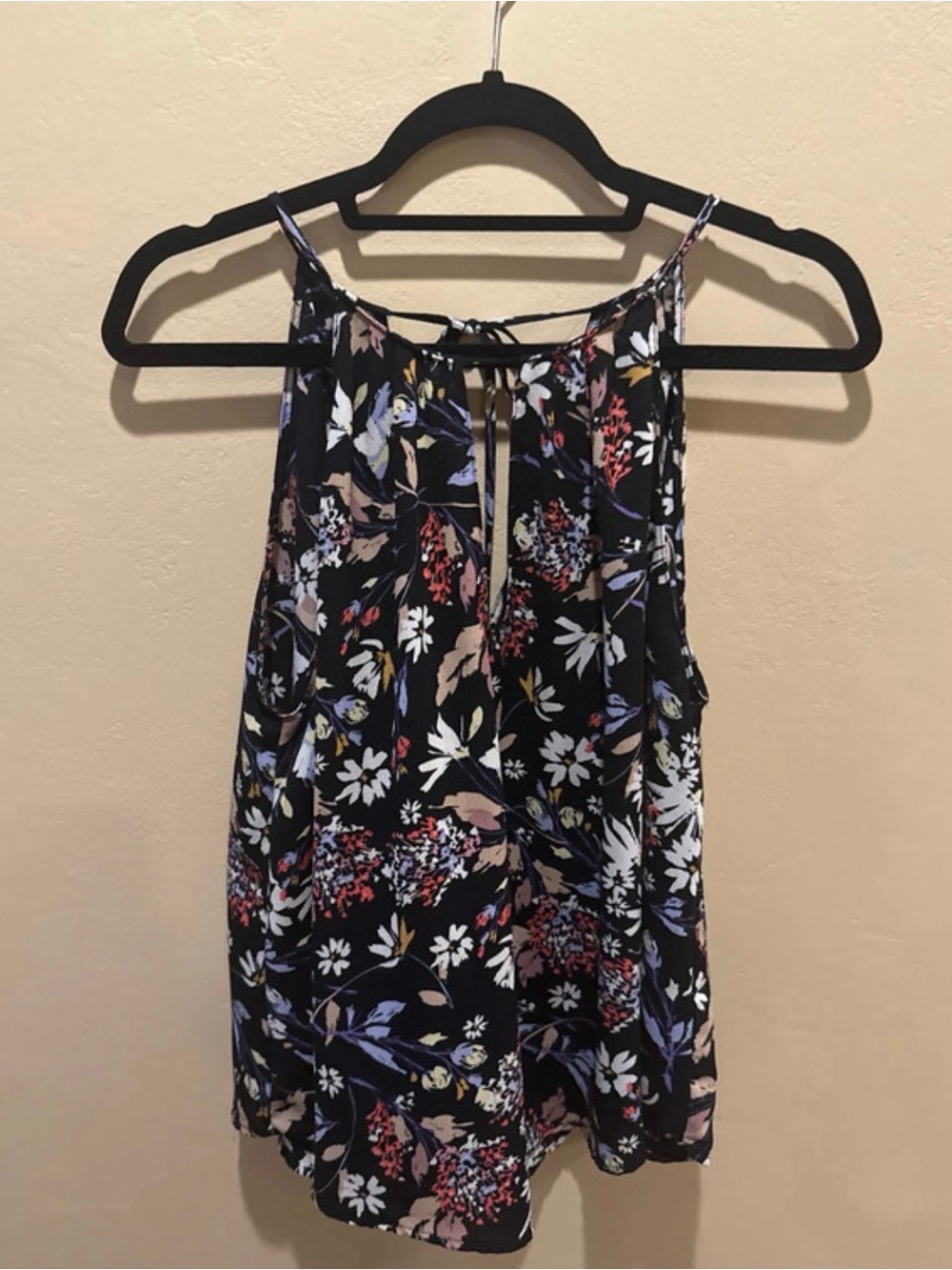 Lush Black Floral Halter Cami with Multicolor Print